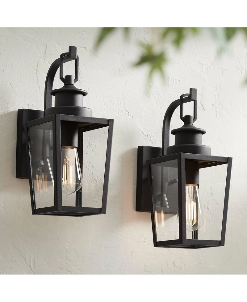 Possini Euro Design Ackerly Modern Outdoor Wall Light Fixtures Set of 2 Textured Lantern Frame 14" Clear Glass for Post Exterior