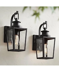 Possini Euro Design Ackerly Modern Outdoor Wall Light Fixtures Set of 2 Textured Lantern Frame 14" Clear Glass for Post Exterior