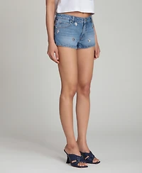 Avec Les Filles Women's Mid-Rise Charm Detail Front-Fly Denim Shorts