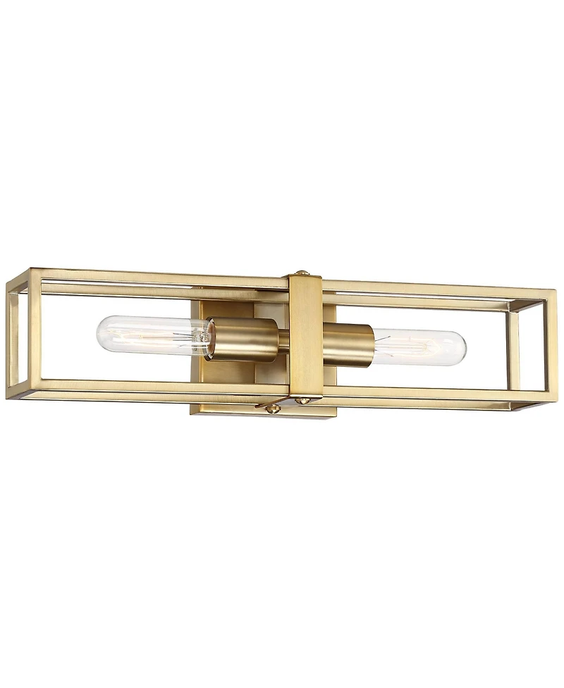 Possini Euro Design Fabian Modern Wall Light Sconces Set of 2 Warm Brass Hardwired 4" 2-Light Fixture Open Rectangular Frame for Bedroom