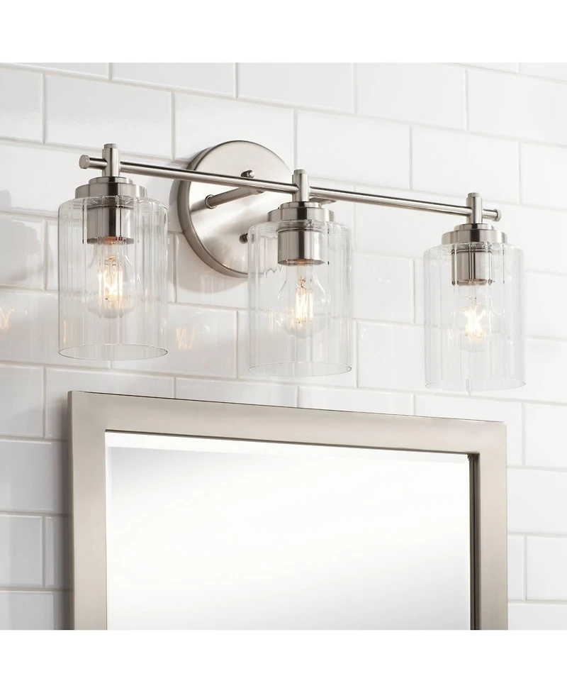 Possini Euro Design Elizabeth 21 3/4" High 3 Light Bathroom Vanity Wall Lamp Light Fixture Mount Hardwired Brushed Nickel