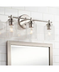 Possini Euro Design Elizabeth 21 3/4" High 3 Light Bathroom Vanity Wall Lamp Light Fixture Mount Hardwired Brushed Nickel