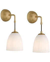 Possini Euro Design Comfrey 15" High Warm Brass and Glass Wall Sconce Set of 2