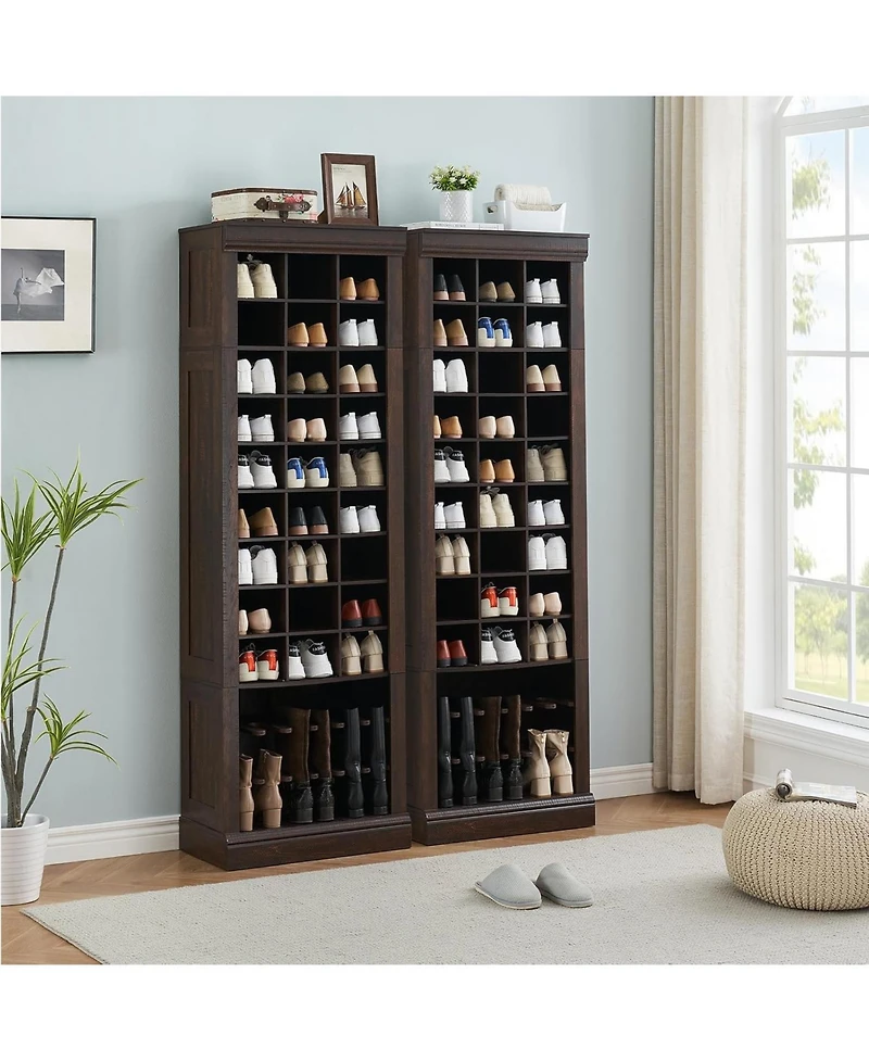 gaomon 10-Tier Shoe Storage Cabinet, Shoe Rack with 27 Shoe Cubbies and Tall Boots Storage, Freestanding Tall Shoe Organizer for Closet, Entryway, Liv