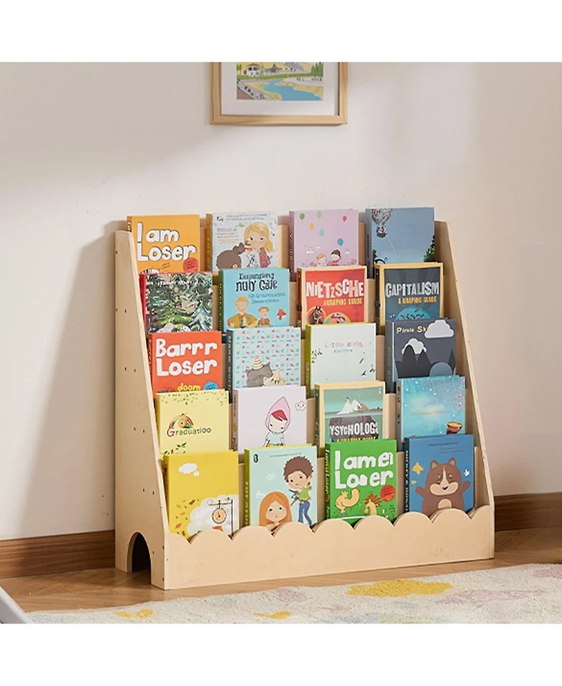 Sugift Montessori Bookshelf, 5-Tier Scalloped Kids Bookcase, Front Facing for Kids Room