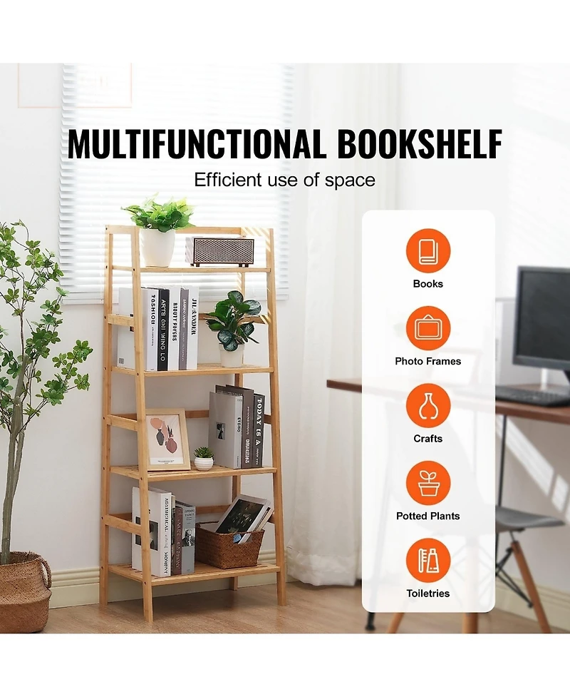 Sugift 4-Tier Bamboo Ladder Shelf Display Rack for Bathroom Bedroom or Office