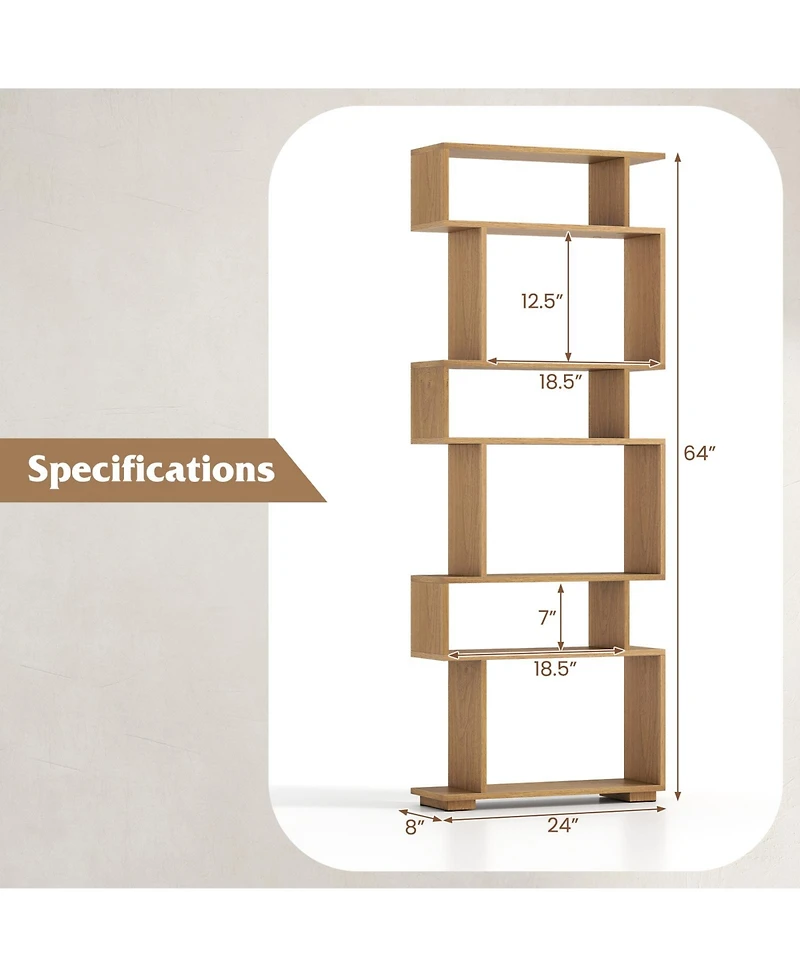 Sugift Six Tier Geometric Bookshelf with Anti Tipping Safety Kits