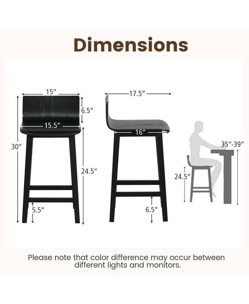 Gouun 24.5 in Counter Height Bar Stools Set of 2 with Solid Wood Frame