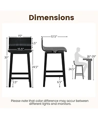 Gouun 24.5 in Counter Height Bar Stools Set of 2 with Solid Wood Frame