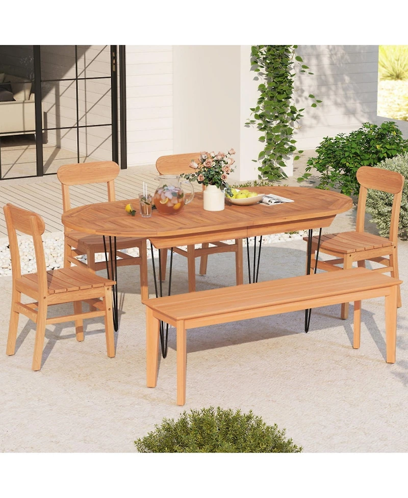 Gouun Armless Teak Wood Patio Dining Chair with Slatted Seat