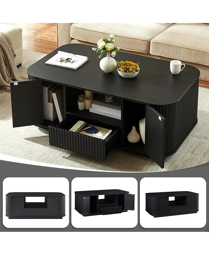 Rainsken 46.5'' Wooden Coffee Table with Fluted Design