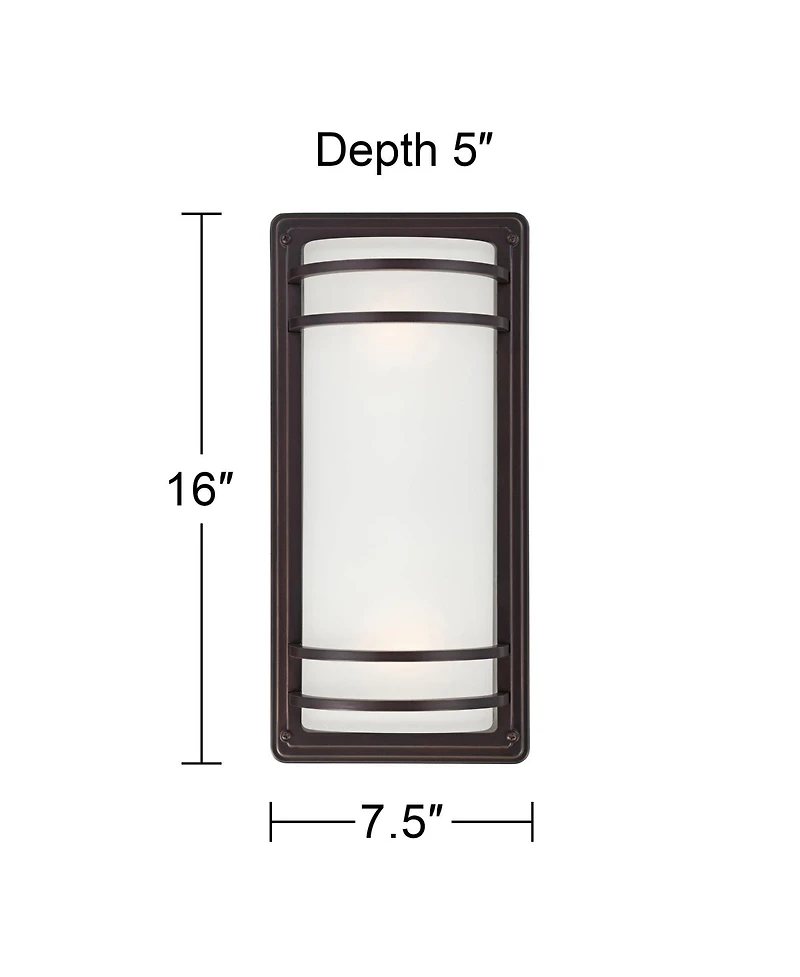 John Timberland Habitat Modern Industrial Outdoor Wall Light Fixtures Set of 2 Rubbed Bronze 16" Opal Glass for Post Exterior Barn Deck