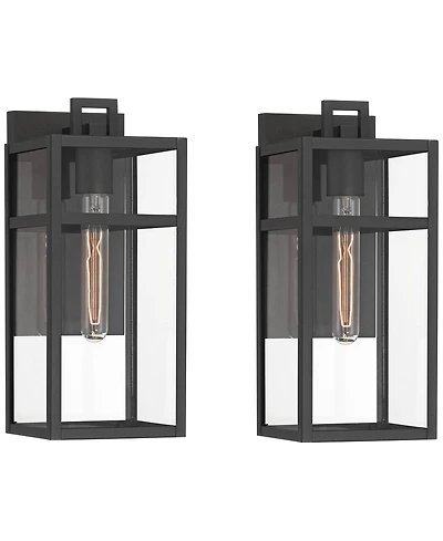 John Timberland San Lucas 14 1/2" High Modern Outdoor Wall Light Fixture Mount Porch House Set of 2 Sand Black Metal Glass Shade