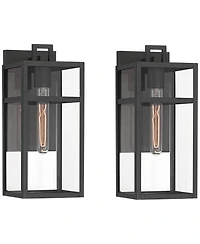 John Timberland San Lucas 14 1/2" High Modern Outdoor Wall Light Fixture Mount Porch House Set of 2 Sand Black Metal Glass Shade