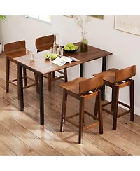 Costway 24.5 Counter Height Bar Stools with Footrest Solid Rubber Wood Legs