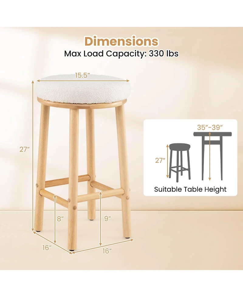 Costway 27" Bar Stools Upholstered Barstools with Boucle Fabric Seats Footrests