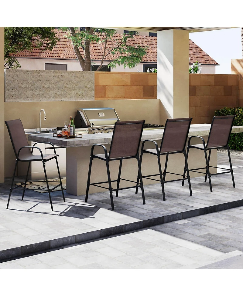 Costway Outdoor Bar Stools Fabric Height with Armrests and Footrest