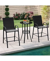 Costway Outdoor Bar Stools Fabric Height with Armrests and Footrest