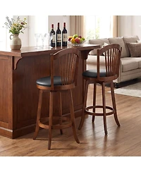 Costway Swivel Bar Stools Set of Height Barstools with Backrests and Wood Frame