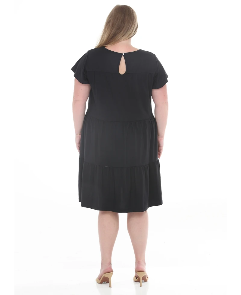 White Mark Plus Flutter Sleeve Ruffle Tiered Dress