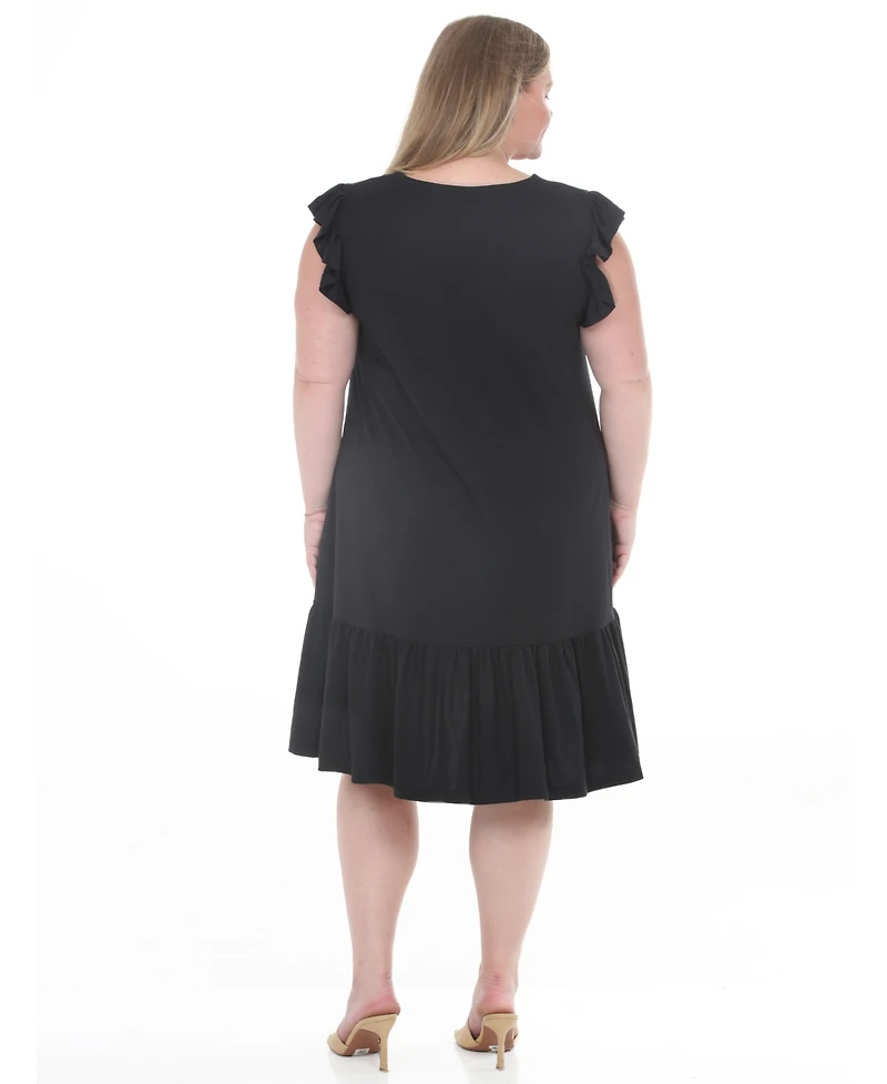 White Mark Plus Button Front Tiered Swing Dress