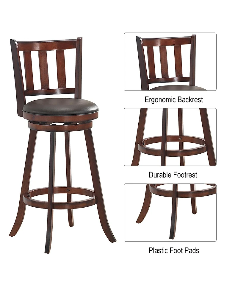 Costway 29.5'' Swivel Bar Stool Leather Padded Dining Kitchen Pub Bistro Chair Low Back