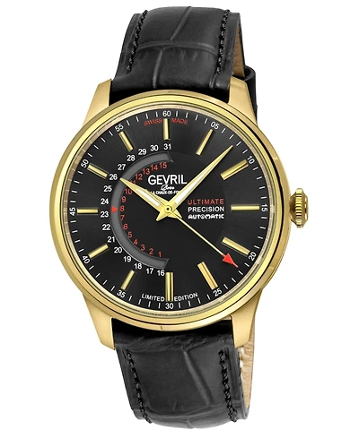 Gevril Men's Guggenheim Swiss Automatic Italian Leather Strap Watch