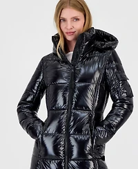S13 Women's Hooded Thumbhole-Cuff Shine Puffer Coat
