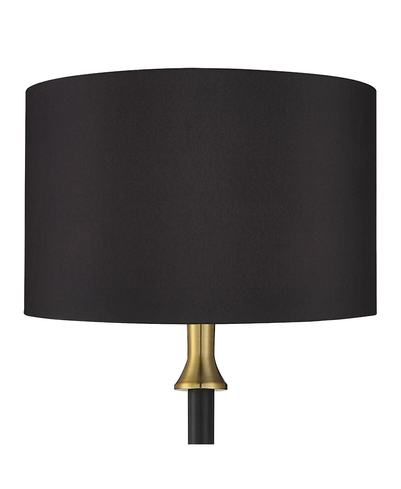 Possini Euro Design Burbank Mid Century Modern Art Deco 70" Tall Floor Lamp with Dimmer Two-Tone Brass Drum Shade for Living Room