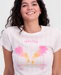Rebellious One Juniors' Malibu Graphic Pointelle T-Shirt