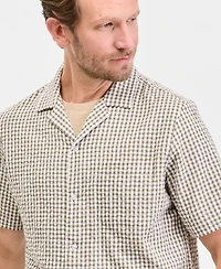 Club Room Men's Short Sleeve Striped Seersucker Button-Front Camp Shirt, Exclusively at Macy's - Pair Plaid