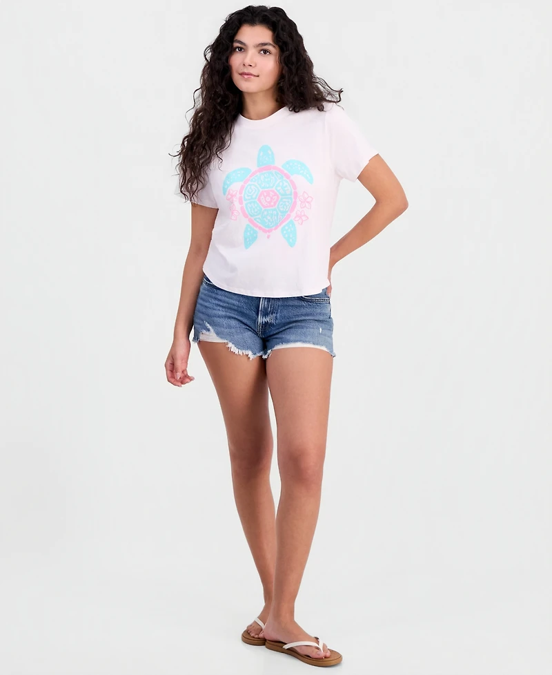 Pretty Rebel Juniors' Turtle-Graphic Cotton T-Shirt