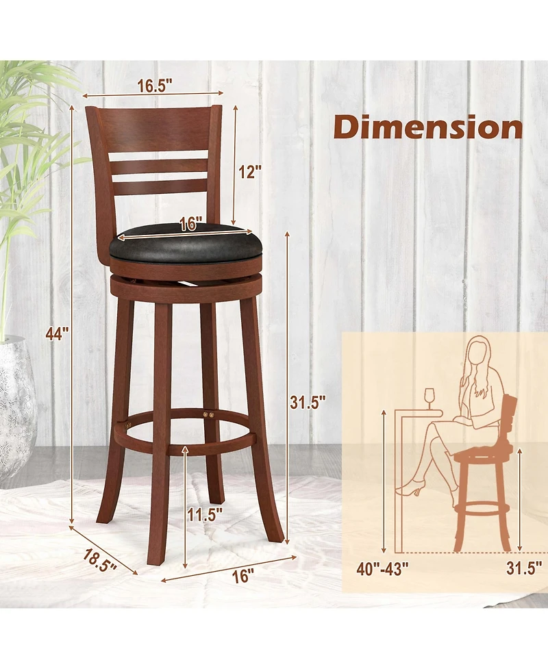 Costway Bar Stools Swivel Bar Height Dining Chairs with Backrests and Footrests