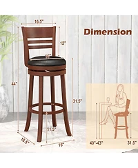 Costway Bar Stools Swivel Bar Height Dining Chairs with Backrests and Footrests