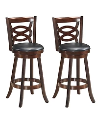 Costway Bar Stools 29'' Height Wooden Swivel Backed Dining Chair Home Kitchen