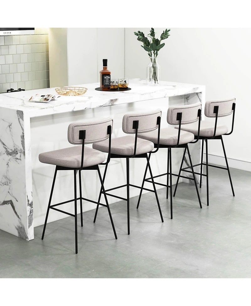Costway Upholstered Swivel Bar Stool Set of 4 with Padded Seat and Backrest Metal Frame