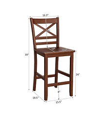 Costway Bar Stools 24'' Counter Height Chairs with Rubber Wood Legs