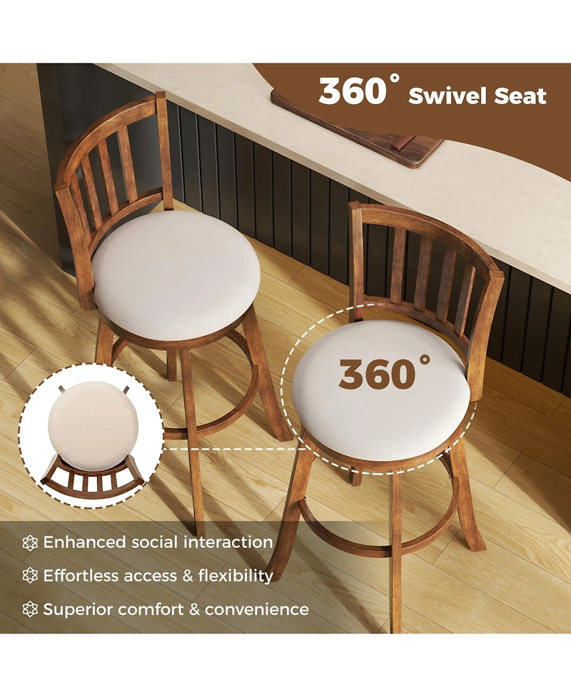 Gymax 30.5'' Swivel Barstools Set of 4 with Backrest and Upholstered Seat Footrest for Pub