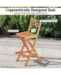 Gymax Outdoor Folding Bar Stools Set of 2 w/Backrest Footrest Wooden Barstools