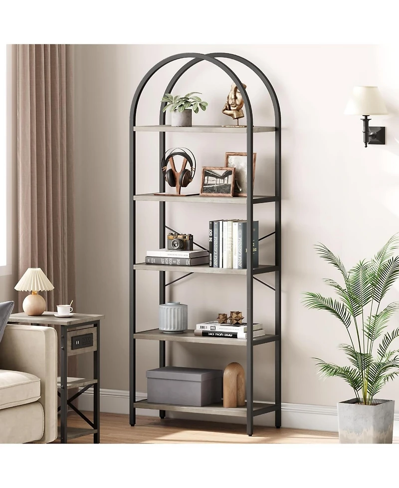 gaomon 5-Tier Arched Bookshelf, Marble Effect Tall Bookcase with Metal Frame