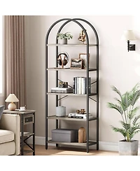 gaomon 5-Tier Arched Bookshelf, Marble Effect Tall Bookcase with Metal Frame