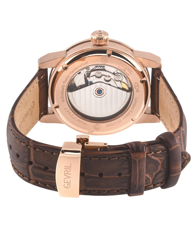 Gevril Men's Madison Swiss Automatic Italian Leather Strap Watch