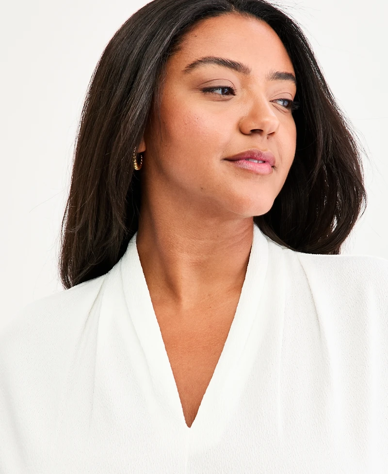 Kasper Plus V-Neck Short-Sleeve Blouse