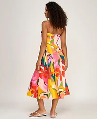 Alex & Sophia Juniors' Printed Poplin Square Neck Midi Dress