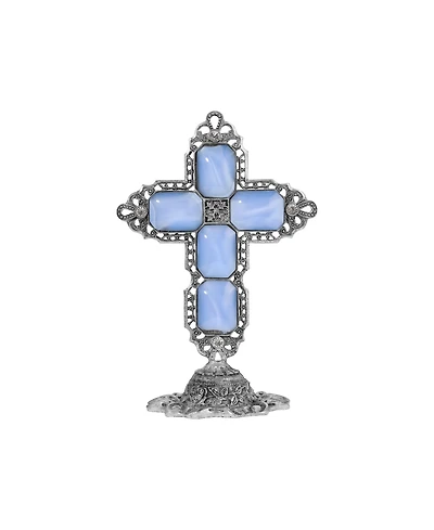 Symbols of Faith Pewter Octagon Blue Moon Stone Cross Plaque