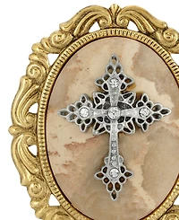 Symbols of Faith 14k Gold Dipped Brown Obsidion Oval Brooch