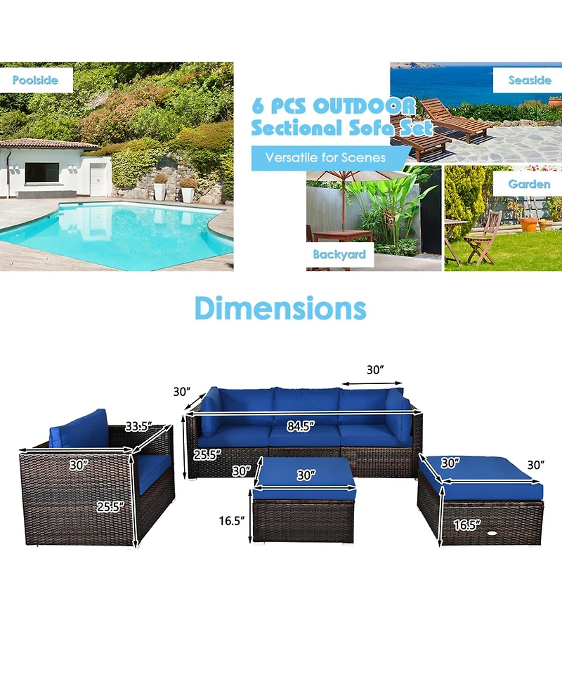 Gymax 6PCS Patio Conversation Set Rattan Sectional Furniture Set