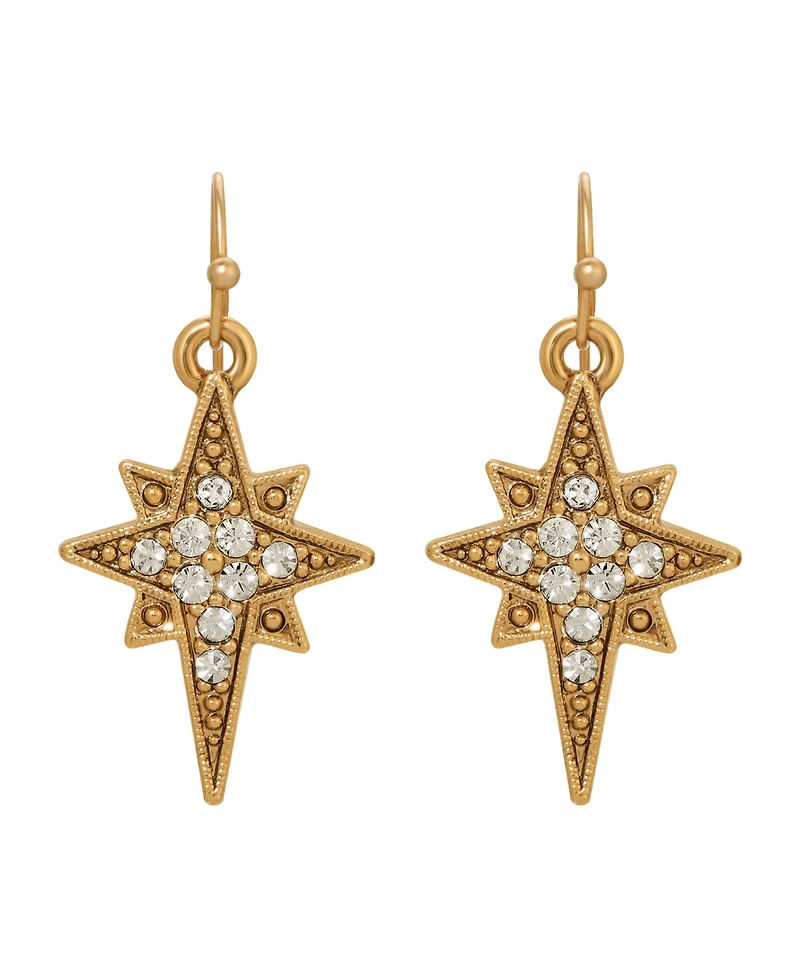 Symbols of Faith 14K Gold Dipped Crystal Glass Stones Star of Bethlehem Wire Earrings