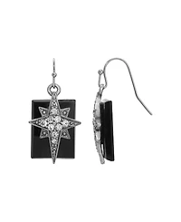 Symbols of Faith Pewter Star of Bethlehem Clear Crystals On Onyx Rectangle Wire Earrings