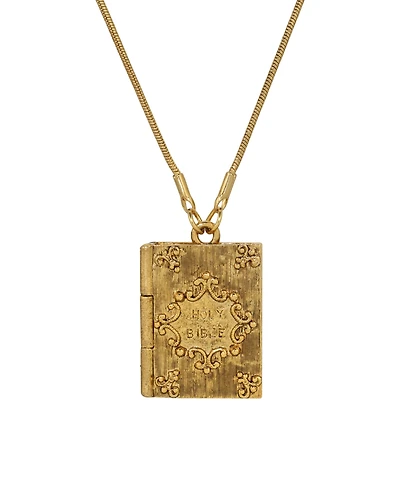 Symbols of Faith Gold Tone Psalm 23:4 Bible Locket Necklace